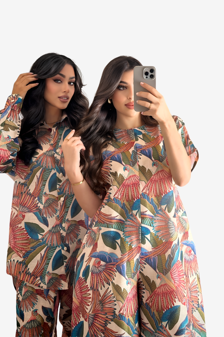 Tropical Aviary Linen Blend Set