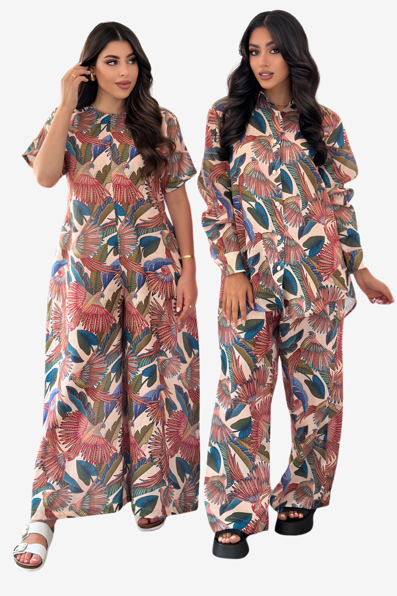Tropical Aviary Linen Blend Set