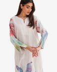 Tropical Palm Border Print Linen Blend Jalabiya