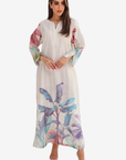 Tropical Palm Border Print Linen Blend Jalabiya