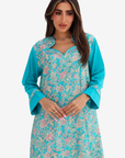 Turquoise Floral Paisley Cotton Jalabiya