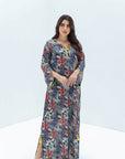 Midnight Botanical Print Linen Blend Jalabiya for Women