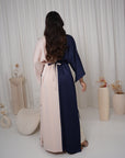 Back view of the Two-Tone Button Embellished Crepe Kaftan showcasing the flowing full-length design in premium crepe.