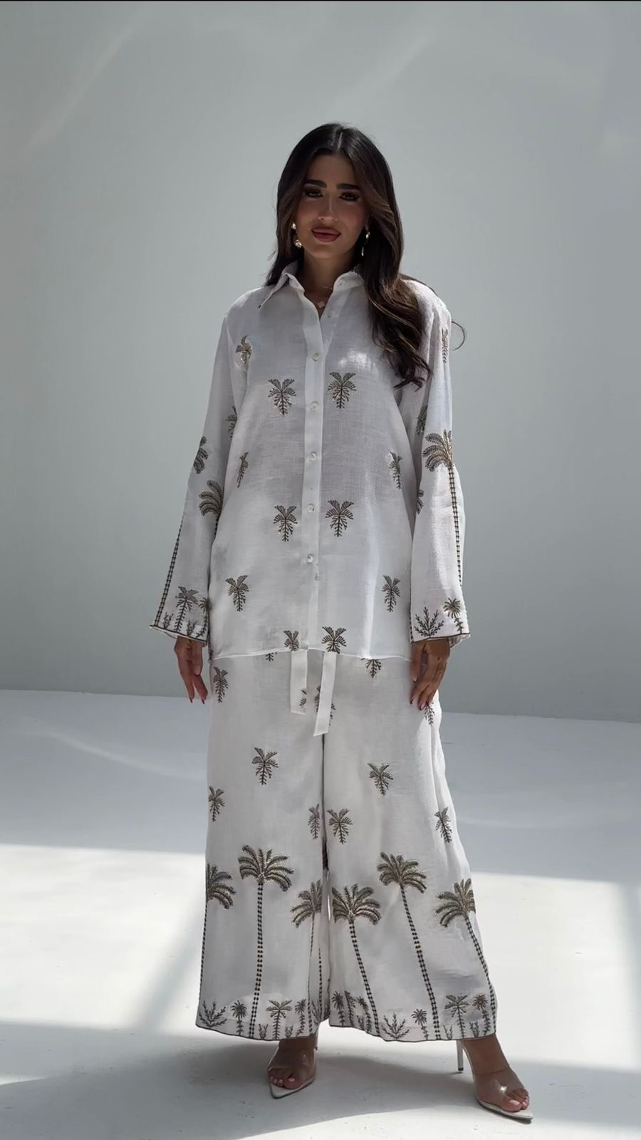 Nakheel Al Fajr — White Palm Embroidered Co-ord Set