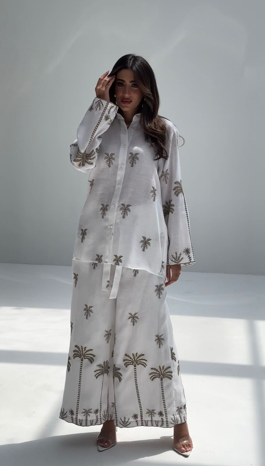 Nakheel Al Fajr — White Palm Embroidered Co-ord Set