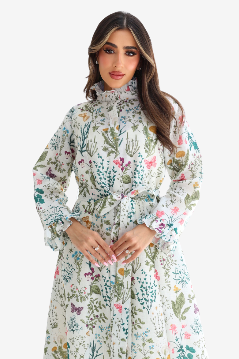 Floral Linen Blend Dress 