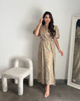 Abstract Print Belted Maxi Dress for Women Full Length View