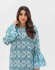 Aqua Medallion Linen Blend Jalabiya flared sleeve detail