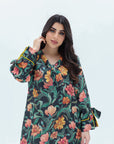 Autumn Botanical Linen Blend Jalabiya neckline detail