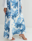 Azure Palm Pleated Sleeve Linen Blend Dress pleated chiffon sleeve detail