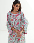 Bloom Garden Linen Blend Jalabiya close up floral detail