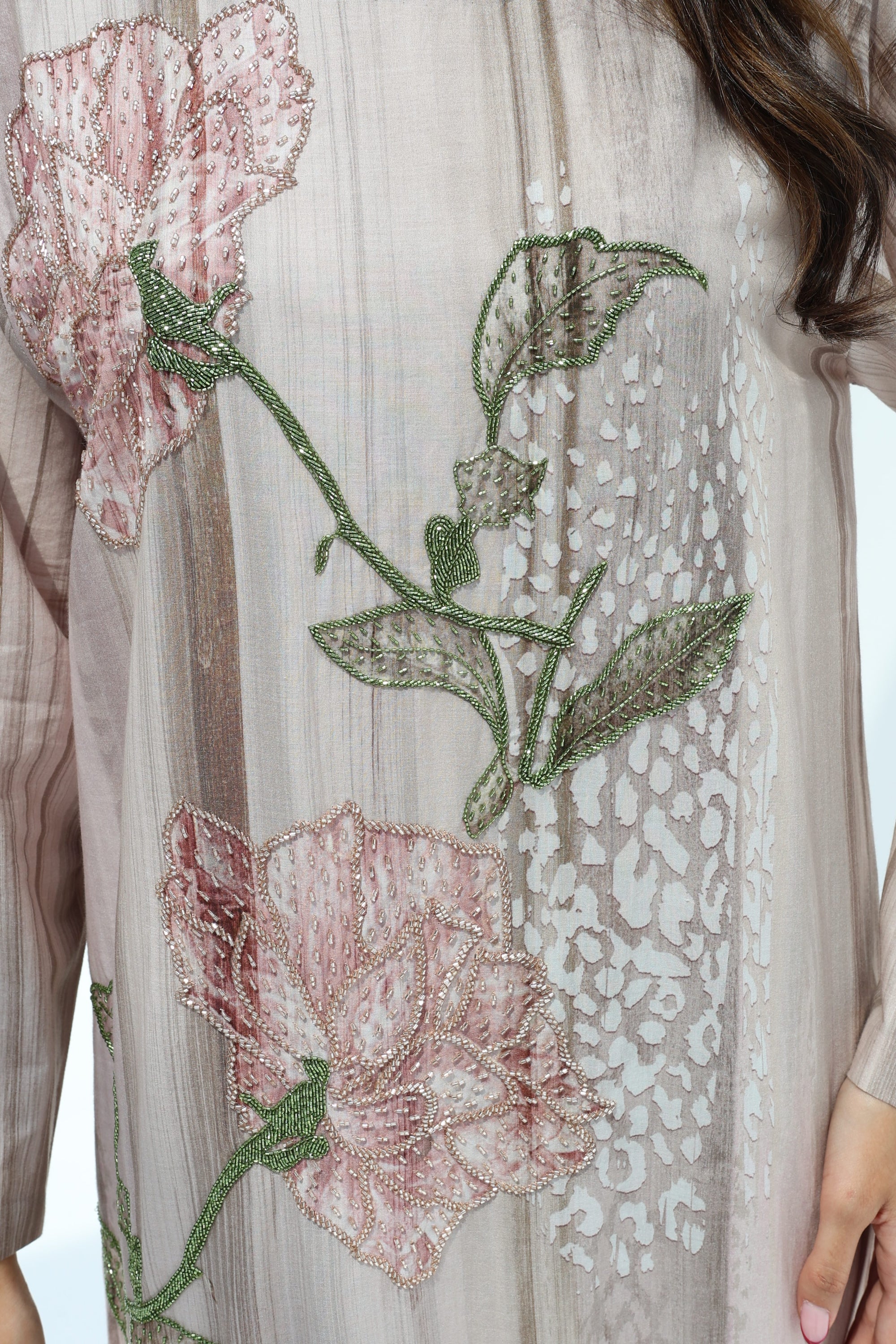 Floral embellishment detail on Blooming Garden Cotton Jalabiya