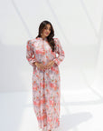 Blush Botanical Bloom Linen Blend Jalabiya full length front view
