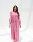 Blush Botanical Jacquard Silk Jalabiya full length front view