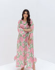 Blush Chrysanthemum Print Linen Blend Jalabiya for Women