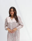 Blush Meadow Jacquard Silk Jalabiya front button detail
