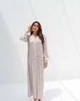 Blush Meadow Jacquard Silk Jalabiya full length front view
