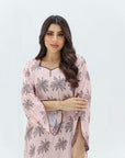 Palm Sketch Print Linen Blend Jalabiya Detail
