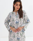 Botanical Arch Print Linen Blend Jalabiya - Botanical Print Close Up