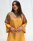 Botanical floral print sleeve detail on Linen Blend Dress
