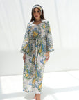 Citrus Garden Embellished Linen Blend Dress with matching waist belt