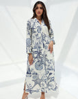 Coastal Seashell Print Cotton Jalabiya with full inner lining and relaxed modest silhouette