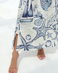 Coastal seashell print detail on the premium cotton jalabiya