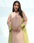 Contrast Panel Cotton Jalabiya in pink and yellow with printed front panel and contrast side panels