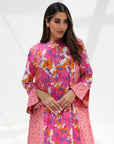 Contrast Panel Print Cotton Jalabiya elegant flared sleeve detail