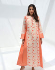 Contrast Panel Print Cotton Jalabiya coral print full-length front view