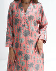Long sleeve detail on Coral Botanical Sketch Linen Blend Jalabiya