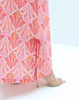 Coral Fan Palm Linen Blend Jalabiya decorative side tie detail