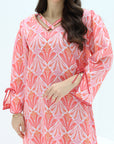 Coral Fan Palm Linen Blend Jalabiya sleeve detail