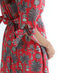 Heritage palm print detail on Coral Palm Heritage Embellished Linen Blend Dress