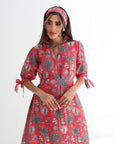 Hand embellishment detail on Coral Palm Heritage Embellished Linen Blend Dress