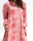 Coral palm sketch print detail on linen blend jalabiya