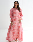 Side button detail on Coral Palm Sketch Linen Blend Jalabiya
