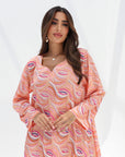 Coral Wave Jacquard Silk Jalabiya hand embellished neckline detail
