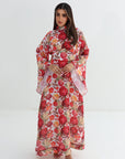 Crimson Bloom Embellished Linen Blend Dress full-length front view