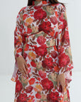 Crimson floral print detail on Linen Blend Dress