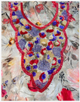 Crimson Garden floral silk unstitched fabric with hand embellished neckline and front design