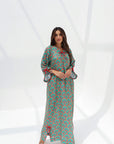 Emerald Mosaic Floral Linen Blend Jalabiya for women