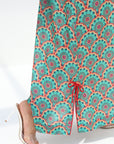 Mosaic floral print detail on Emerald Linen Blend Jalabiya