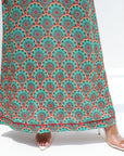 Embroidered hem detail on Emerald Mosaic Medallion Linen Blend Jalabiya