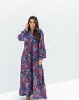 Floral Vine Linen Blend Jalabiya full length front view