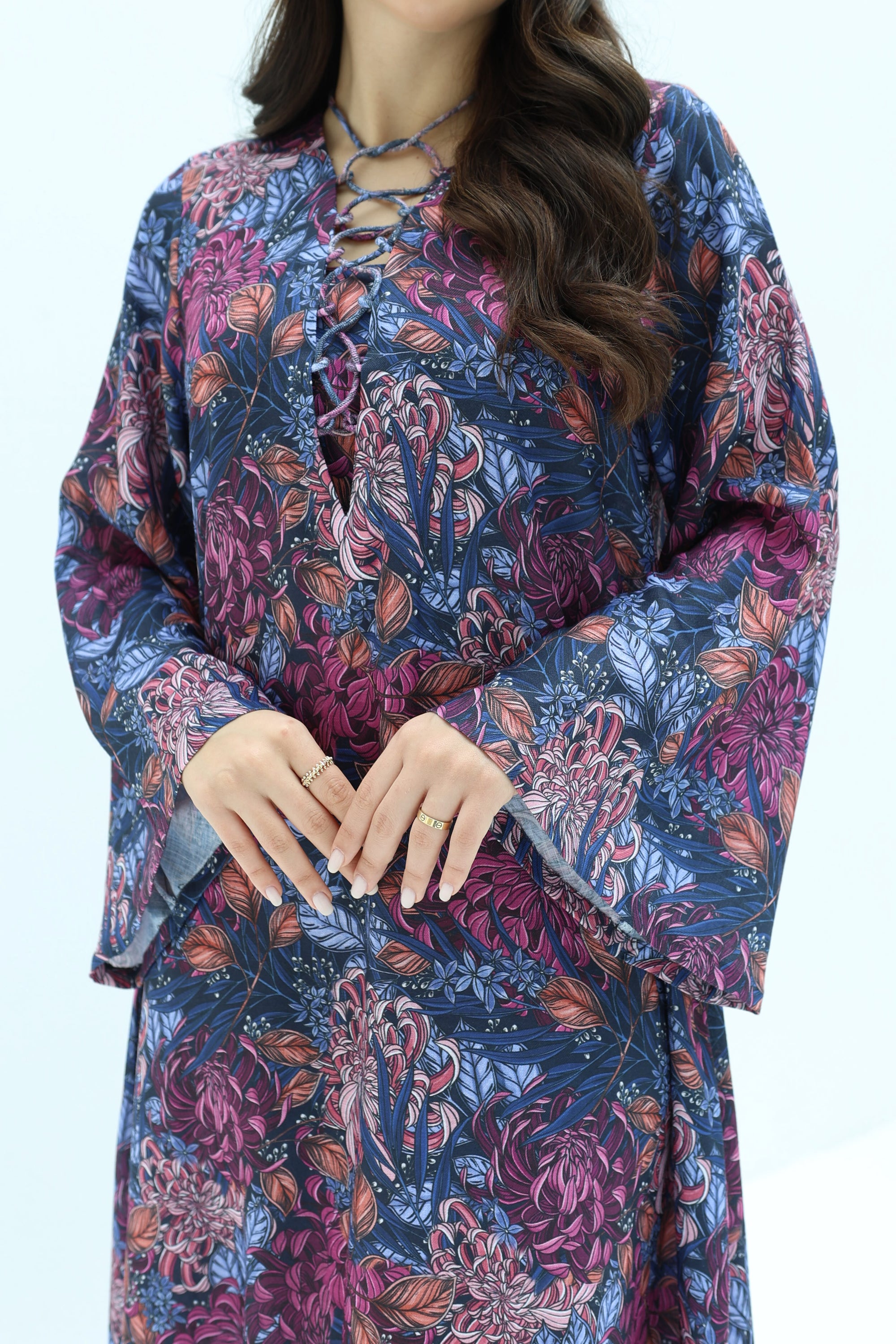 Floral Vine Linen Blend Jalabiya floral botanical print detail