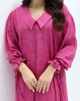 Fuchsia Medallion Cotton Jalabiya gathered cuff detail