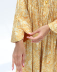 Golden Bloom Jacquard Silk Jalabiya front button detail