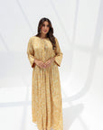 Golden Bloom Jacquard Silk Jalabiya full length front view