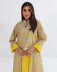 Golden Floral Paisley Cotton Jalabiya - Floral Paisley Print Close Up